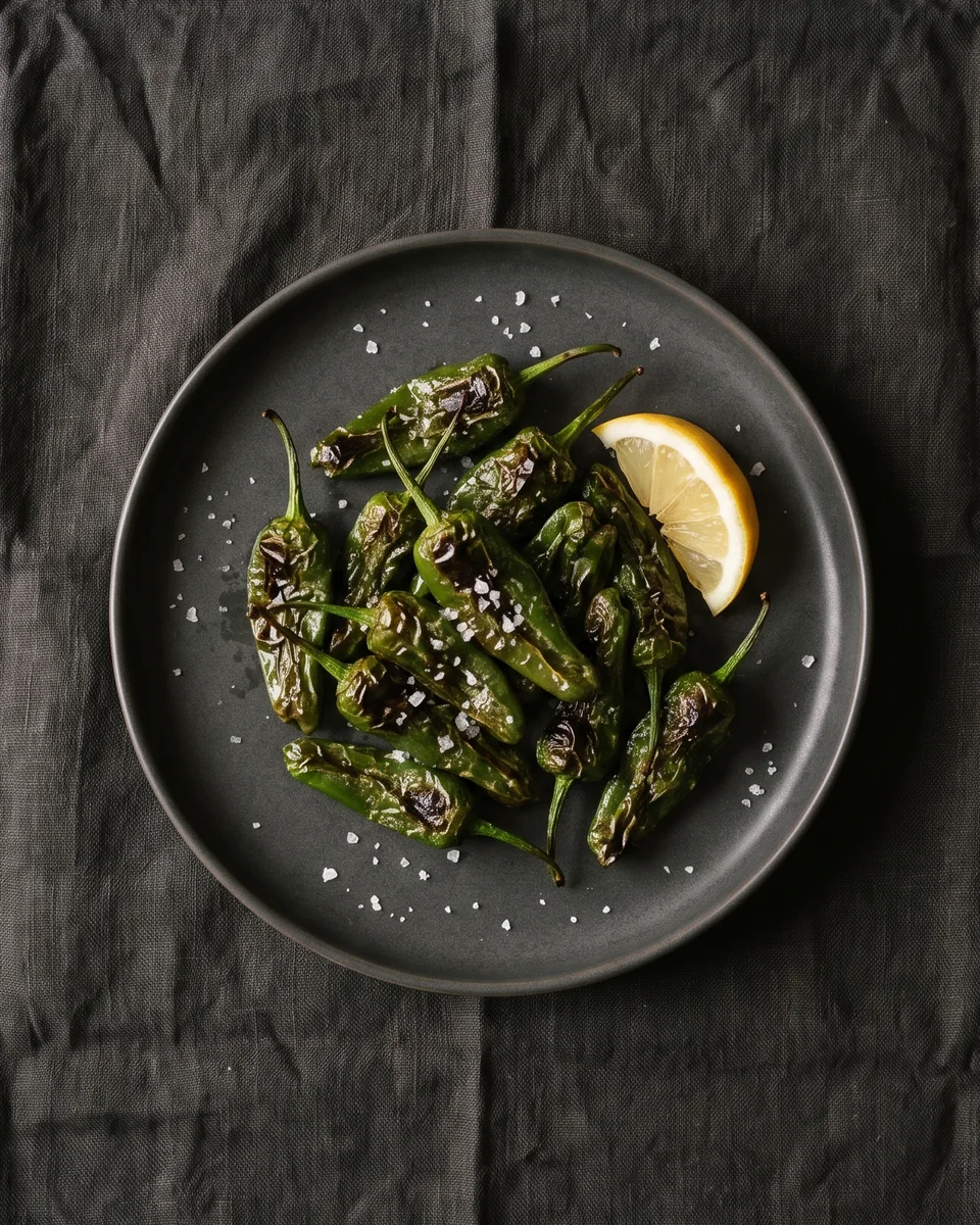 Blistered padron peppers with salt and lemon