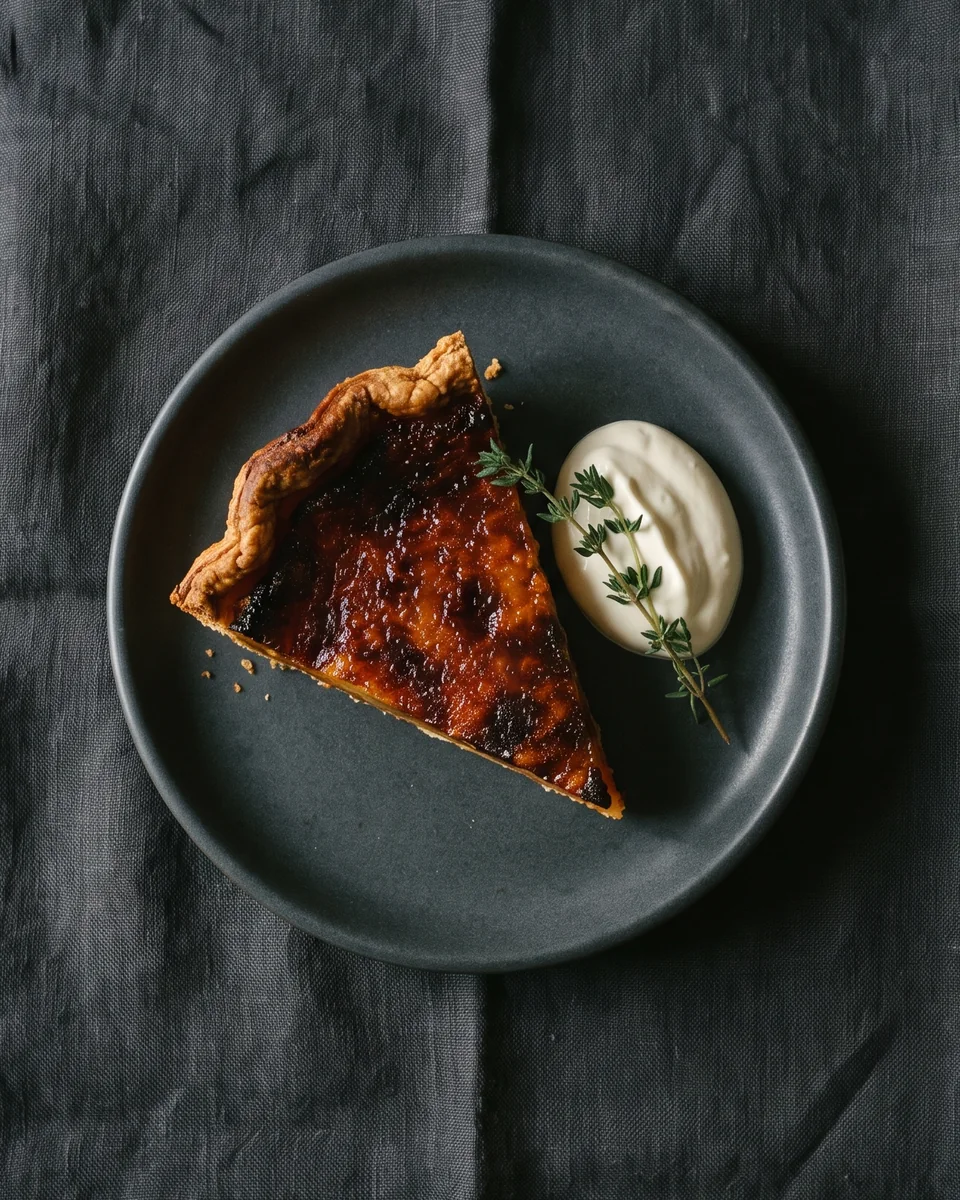 Burnt honey tart with crème fraîche and thyme