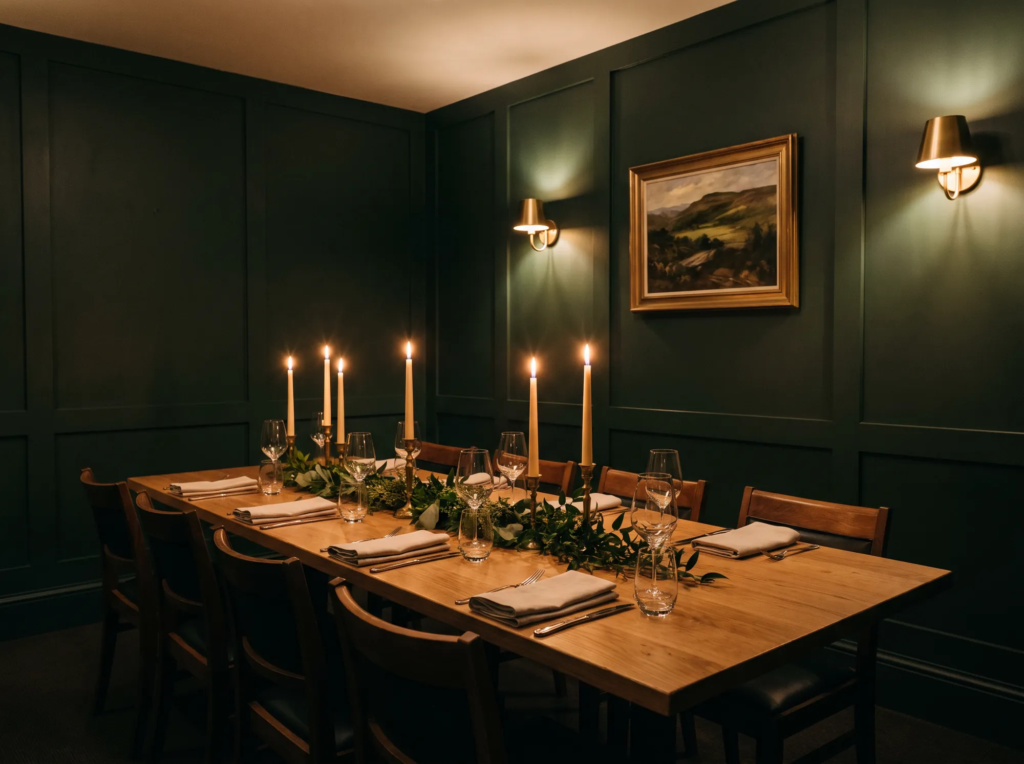 The private room set with one long table for twelve